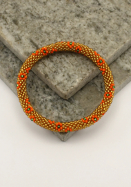Glasperlenarmband - gold mit orangefarbenen blumen