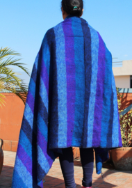 Luxurious blue-purple striped woolen meditation scarf