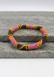 Glass beads bracelet - pink, black and yellow