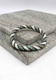 Glass beads bracelet - black, white and gold