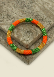 Glasperlenarmband - grün, orange und gold