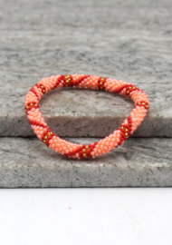 Glass beads bracelet - red, pink and gold
