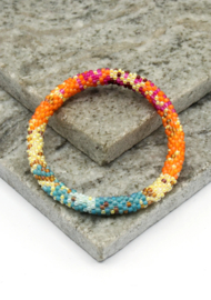 Glaskralen armband - oranje en blauw