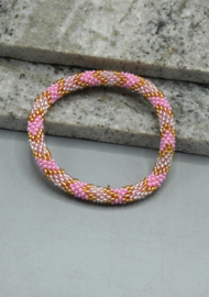 Glass beads bracelet - baby pink, gold