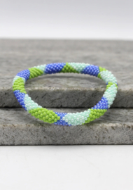 Glass beads bracelet - green, blue and white
