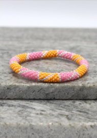 Glaskralen armband - oranje en roze