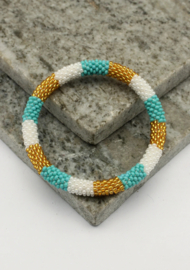 Glasperlenarmband - weiß, grün und gold