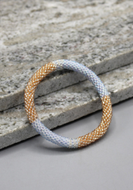 Glass beads bracelet - light blue, gold