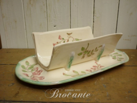 Mooie brocante asperge schotel met bloemen decor