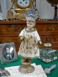Prachtig antiek kindje Jezus met zilveren straal krans
