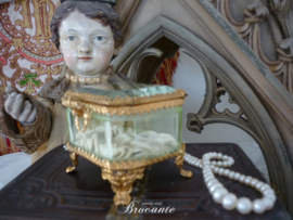 Antiek facet geslepen juwelendoosje/bruidskistje met afgeronde hoeken uit Frankrijk