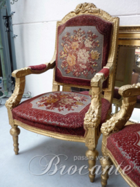 Pair gilt French Louis XIV arm chairs carved, epoque Napoleon III