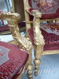 Pair gilt French Louis XIV arm chairs carved, epoque Napoleon III