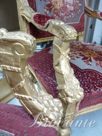 Pair gilt French Louis XIV arm chairs carved, epoque Napoleon III