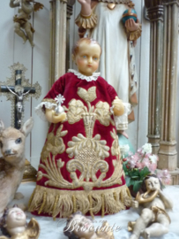 Zeldzaam antiek Christuskind (Salvator Mundi) in was met brokaat kleed