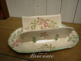 Mooie brocante asperge schotel met bloemen decor