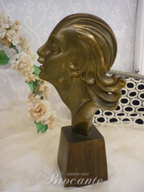 Art deco meisje hoofd in brons