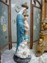 Antiek beeld Maria met kind en Engelen "Notre Dame des Victoires", Frankrijk, ca 1900 (zilverkleurig onderkleed)