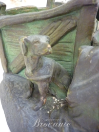 Brocante rookstel in terracotta, jongen met hondje