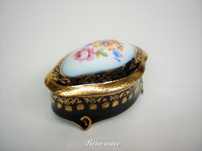 Vintage Frans juwelendoosje - Veritable porcelaine cobalt (Limoges)