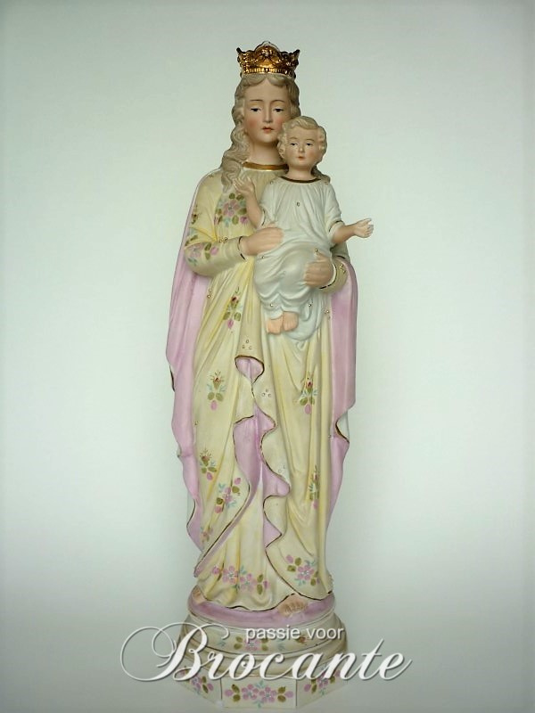 Zeer mooie antieke H. Maria met kindje Jezus in biscuit