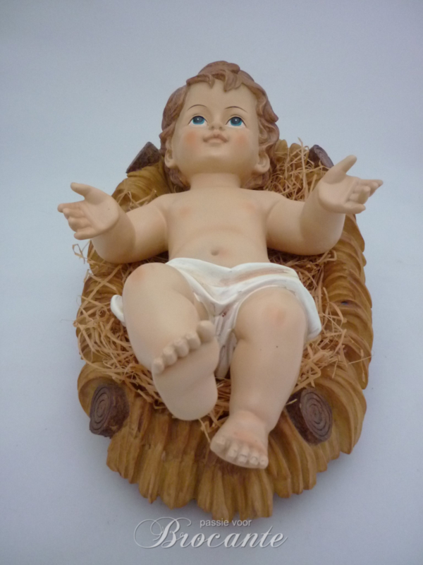 Mooi groot kerst kindje Jezus in kribbe - 43 cm