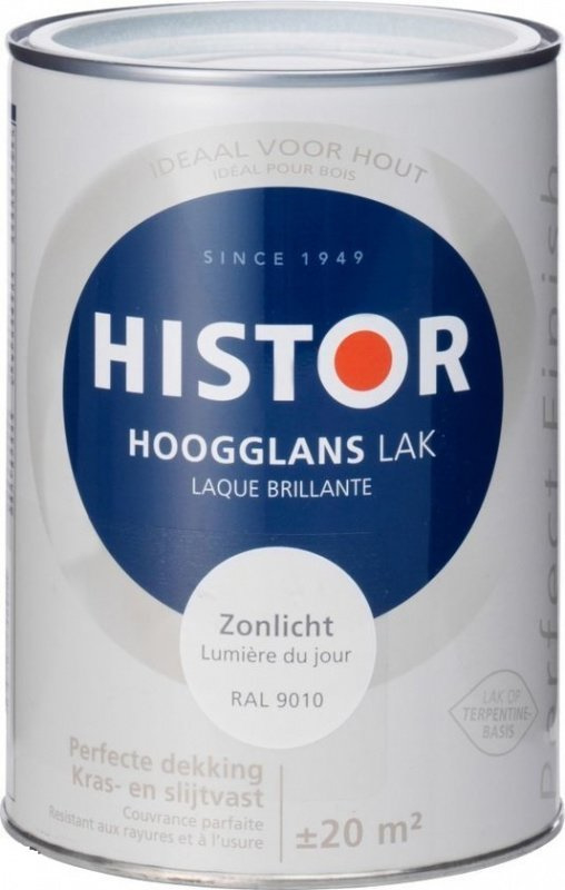 Histor Perfect Finish Hoogglans Zonlicht RAL 9010 - liter | Hoogglans Terpentine Verdunbaar | Verfholland