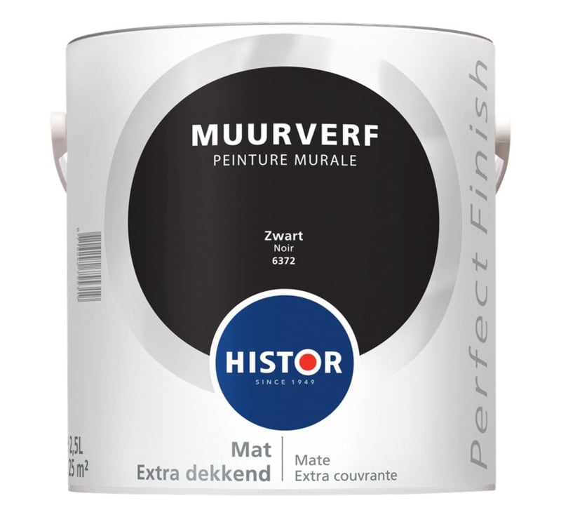 Histor Perfect Finish Muurverf Mat - Zwart 6372 - 2,5 Liter