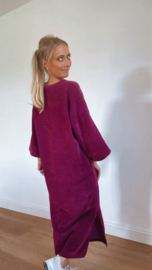 Velvet dress ronde hals paars/bordeaux