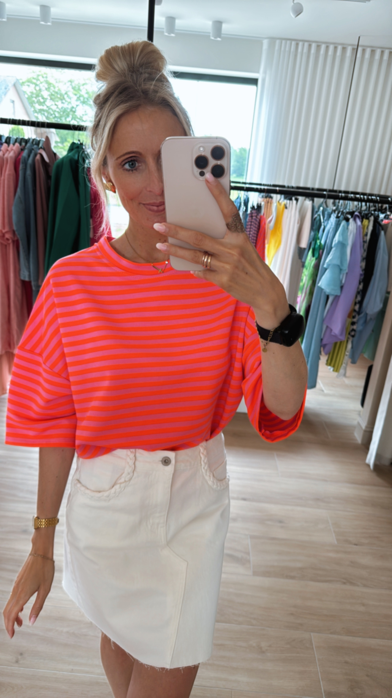 Leonie stripes top fluo oranje/rood