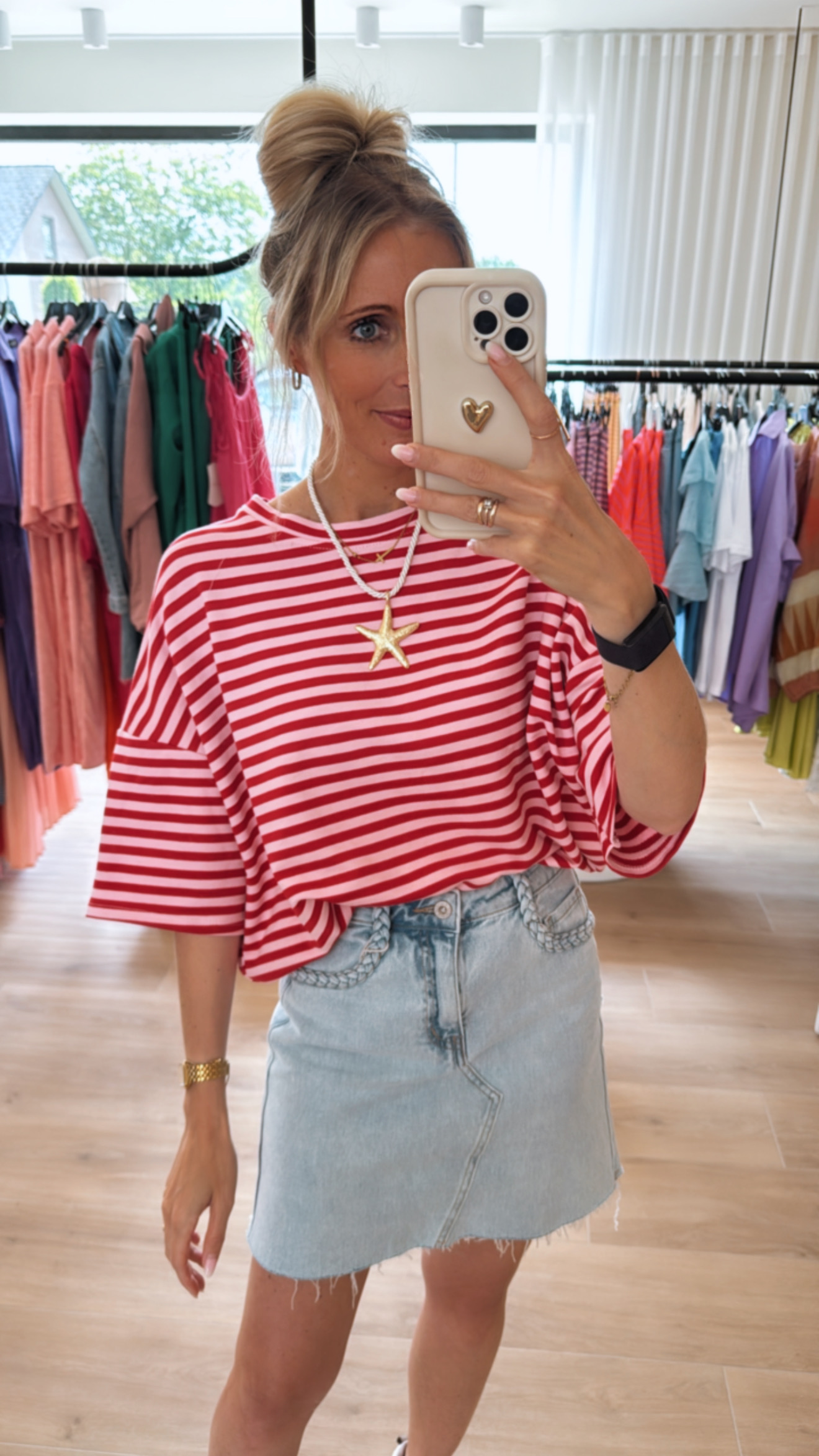 Leonie stripes top donker rood