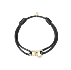 Satijnen armband dubbel hart zwart goud