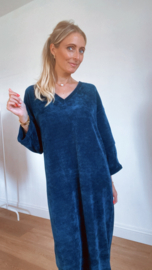 Velvet dress V-hals  donkerblauw