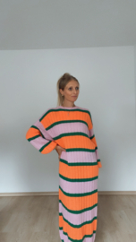 Striped sweaterdress roze/groen