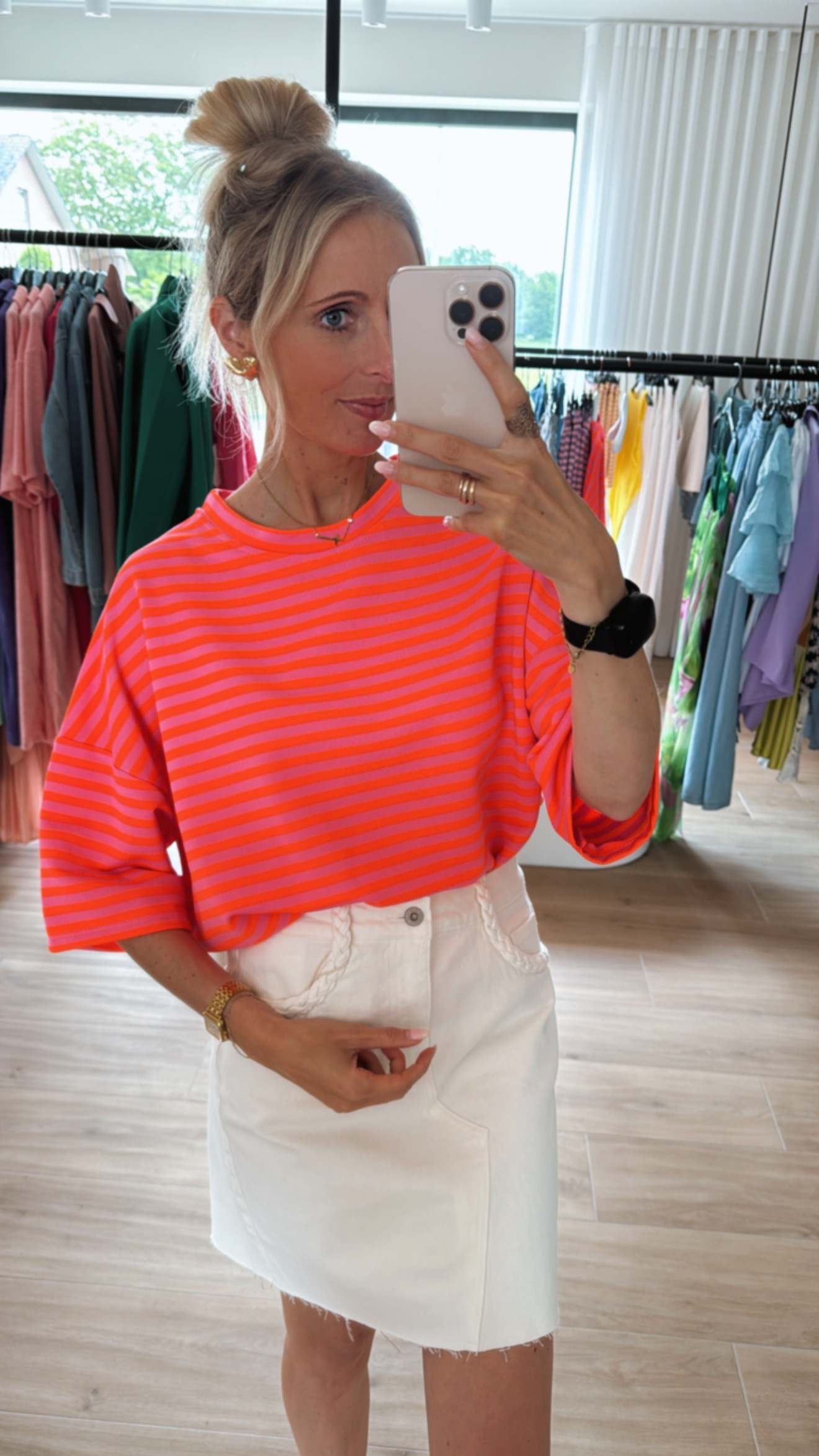 Leonie stripes top fluo oranje/rood