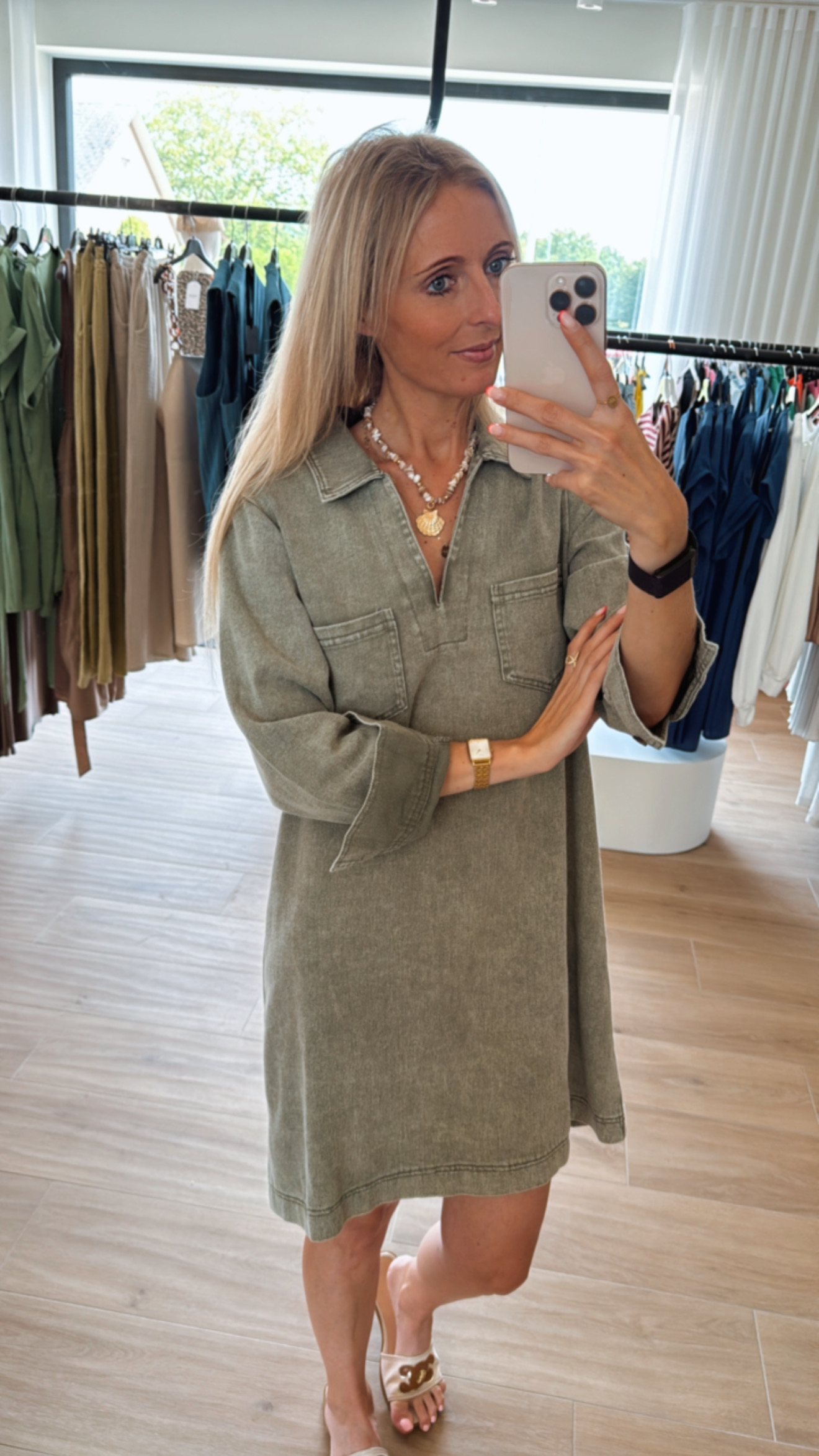 Fenna long sleeve dress khaki