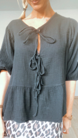 Tetra strikjes blouse zwart