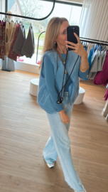 Basic  cashmere top jeansblauw