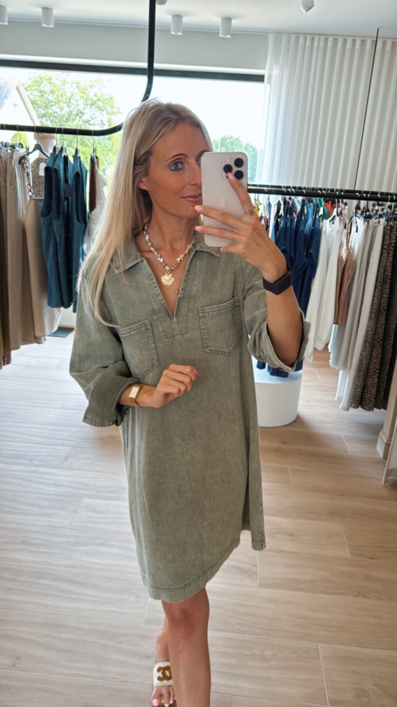 Fenna long sleeve dress khaki