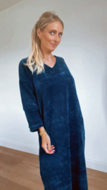 Velvet dress V-hals  donkerblauw