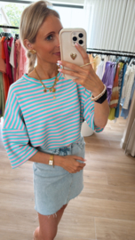 Leonie stripes top appelblauw/roos
