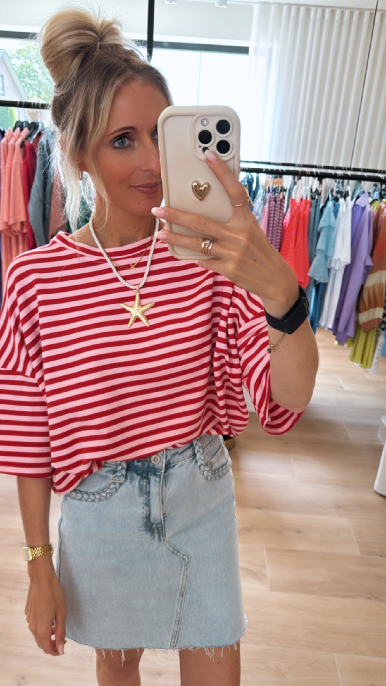Leonie stripes top donker rood
