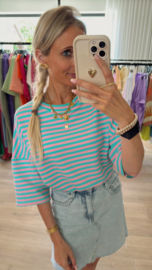 Leonie stripes top appelblauw/roos