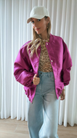 Oversized metallic bomberjas fuchsia
