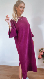 Velvet dress ronde hals paars/bordeaux