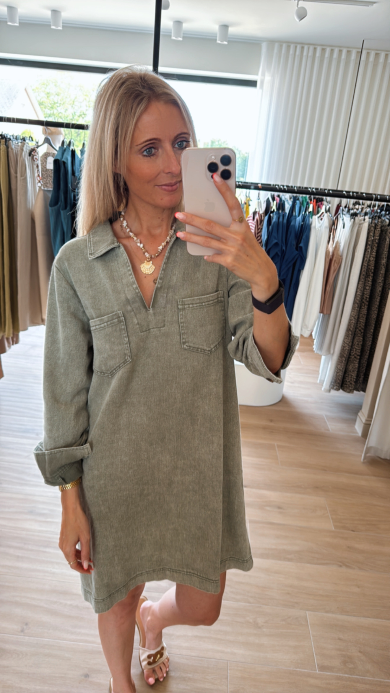 Fenna long sleeve dress khaki