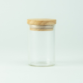 Glazen cilindervormig potje met deksel