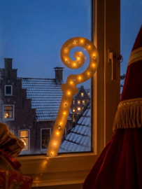 Houten Sinterklaas staf met lichtjes