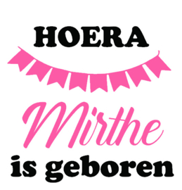 Geboortesticker | Hoera naam en vlaggenlijn - meisje