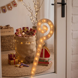 Houten Sinterklaas staf met lichtjes